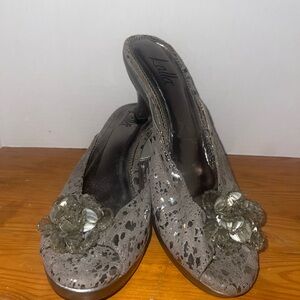 Elegant Gray Mules with Animal print Detail